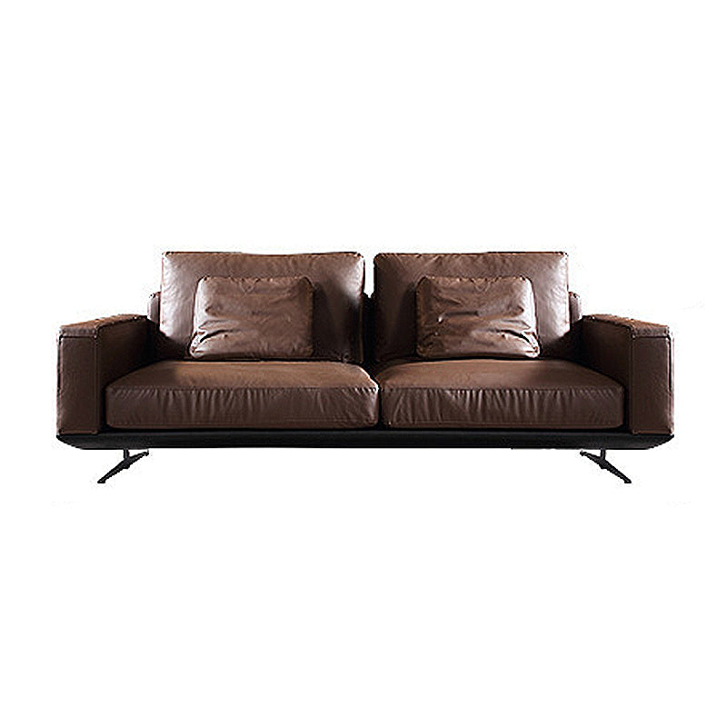 Mid-Century Modern Square Arm Sofa and Chaise Genuine Leather Sectional for Living Room 87"L x 39"W x 33.5"H Down Clearhalo 'furn' 'furn_sectionals' 'Furniture' 'furniture_sectionals' 'kitchen' 'kitchen_sectionals' 'Living Room Furniture' 'Sectionals' 4856527