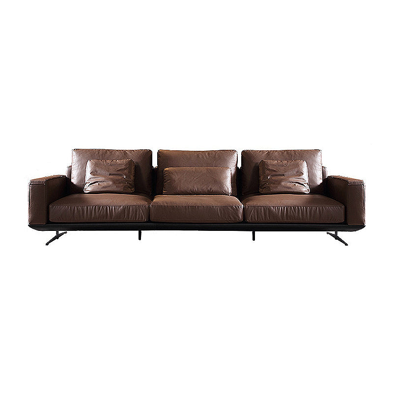 Mid-Century Modern Square Arm Sofa and Chaise Genuine Leather Sectional for Living Room 118"L x 39"W x 33.5"H Clearhalo 'furn' 'furn_sectionals' 'Furniture' 'furniture_sectionals' 'kitchen' 'kitchen_sectionals' 'Living Room Furniture' 'Sectionals' 4856528