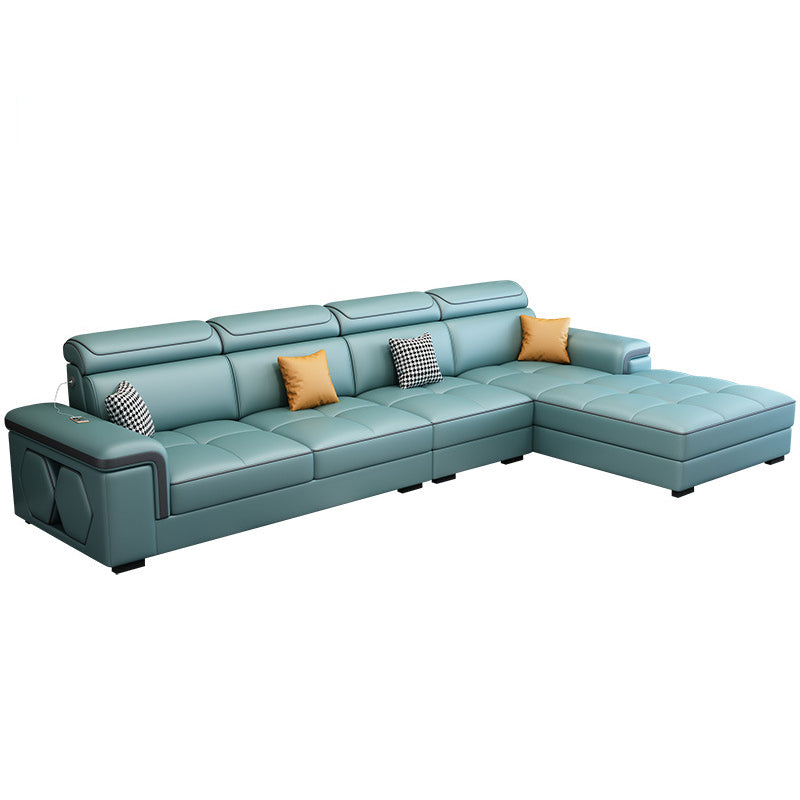 Contemporary L-shape Sectionals Right Hand Facing Sofa and Chaise for Living Room Lake Blue Clearhalo 'furn' 'furn_sectionals' 'Furniture' 'furniture_sectionals' 'kitchen' 'kitchen_sectionals' 'Living Room Furniture' 'Sectionals' 4856539