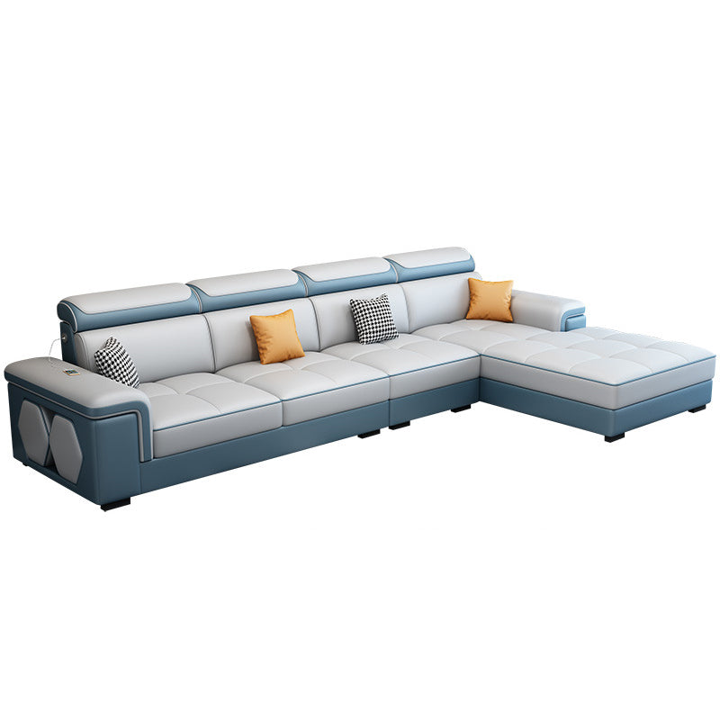 Contemporary L-shape Sectionals Right Hand Facing Sofa and Chaise for Living Room Gray-Blue Clearhalo 'furn' 'furn_sectionals' 'Furniture' 'furniture_sectionals' 'kitchen' 'kitchen_sectionals' 'Living Room Furniture' 'Sectionals' 4856545