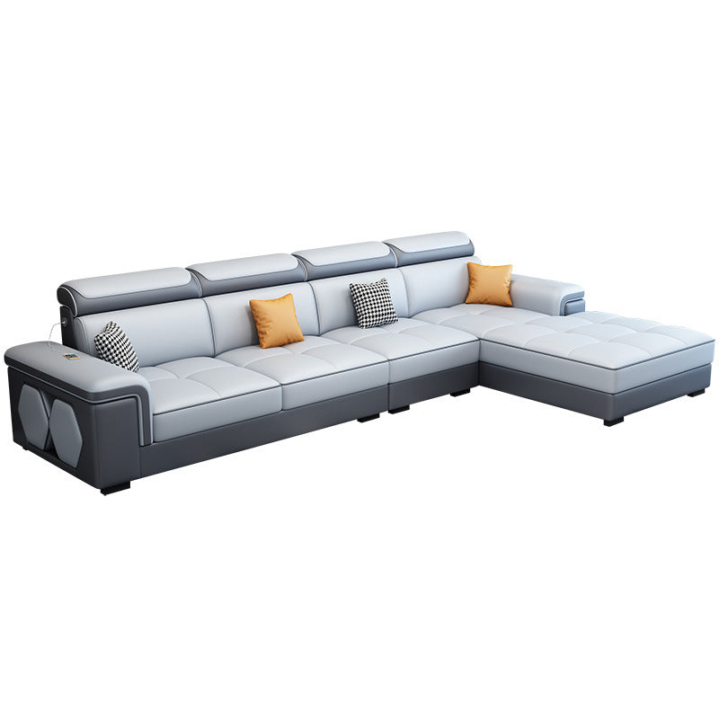 Contemporary L-shape Sectionals Right Hand Facing Sofa and Chaise for Living Room Gray-White Clearhalo 'furn' 'furn_sectionals' 'Furniture' 'furniture_sectionals' 'kitchen' 'kitchen_sectionals' 'Living Room Furniture' 'Sectionals' 4856547