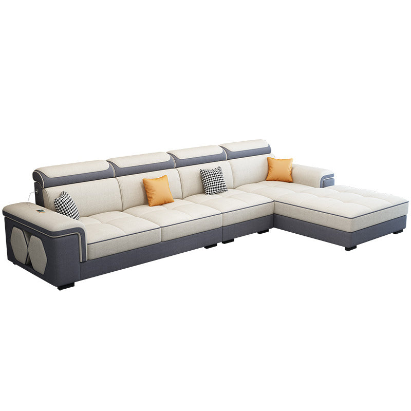Contemporary L-shape Sectionals Right Hand Facing Sofa and Chaise for Living Room Off-White Clearhalo 'furn' 'furn_sectionals' 'Furniture' 'furniture_sectionals' 'kitchen' 'kitchen_sectionals' 'Living Room Furniture' 'Sectionals' 4856552