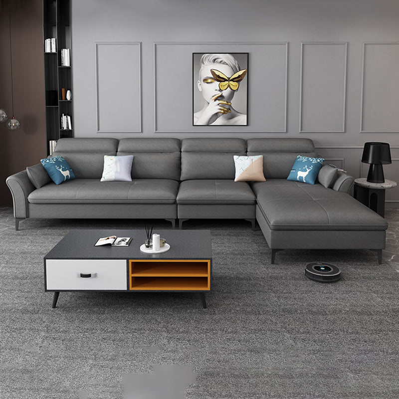Modern L-Shape Sectional Faux Leather Sofa and Chaise for Four People Grey Memory Foam Clearhalo 'furn' 'furn_sectionals' 'Furniture' 'furniture_sectionals' 'kitchen' 'kitchen_sectionals' 'Living Room Furniture' 'Sectionals' 4856557