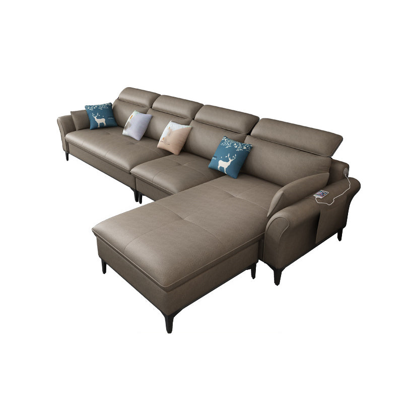 Modern L-Shape Sectional Faux Leather Sofa and Chaise for Four People Brown Clearhalo 'furn' 'furn_sectionals' 'Furniture' 'furniture_sectionals' 'kitchen' 'kitchen_sectionals' 'Living Room Furniture' 'Sectionals' 4856558