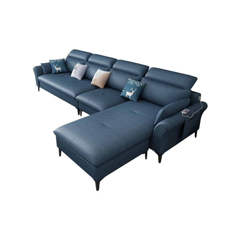 Modern L-Shape Sectional Faux Leather Sofa and Chaise for Four People Dark Blue Latex Clearhalo 'furn' 'furn_sectionals' 'Furniture' 'furniture_sectionals' 'kitchen' 'kitchen_sectionals' 'Living Room Furniture' 'Sectionals' 4856559