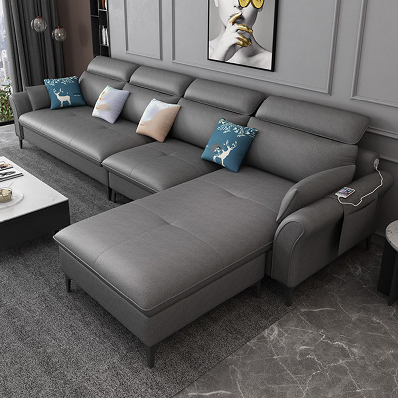 Modern L-Shape Sectional Faux Leather Sofa and Chaise for Four People Grey Latex Clearhalo 'furn' 'furn_sectionals' 'Furniture' 'furniture_sectionals' 'kitchen' 'kitchen_sectionals' 'Living Room Furniture' 'Sectionals' 4856560