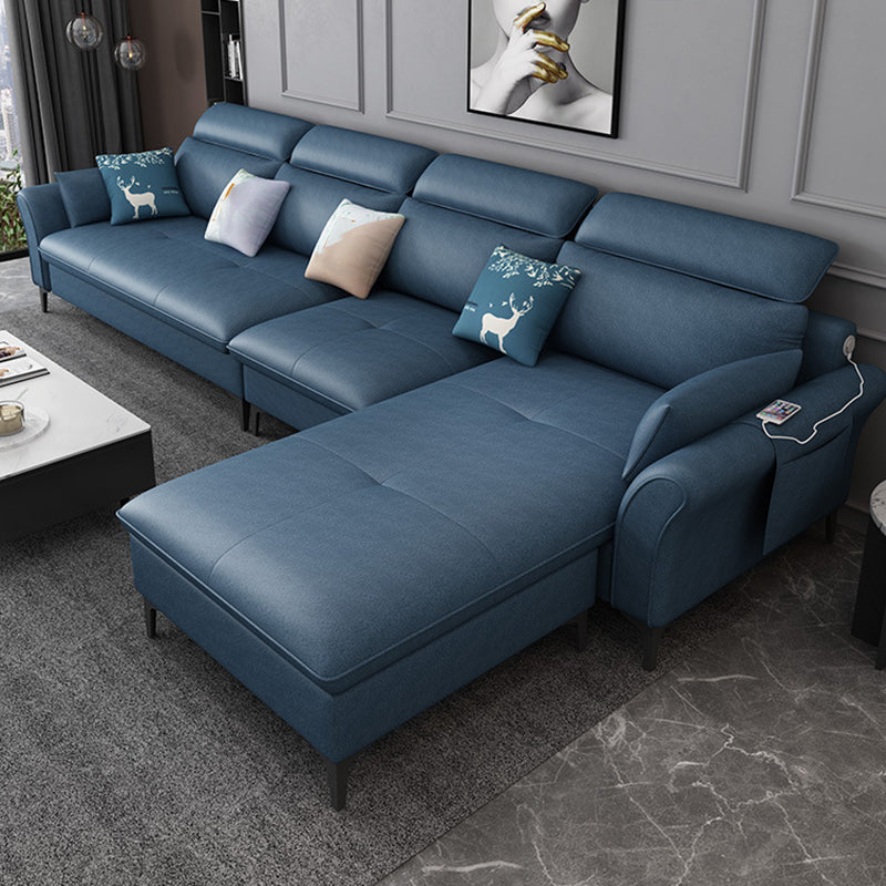 Modern L-Shape Sectional Faux Leather Sofa and Chaise for Four People Dark Blue Memory Foam Clearhalo 'furn' 'furn_sectionals' 'Furniture' 'furniture_sectionals' 'kitchen' 'kitchen_sectionals' 'Living Room Furniture' 'Sectionals' 4856561