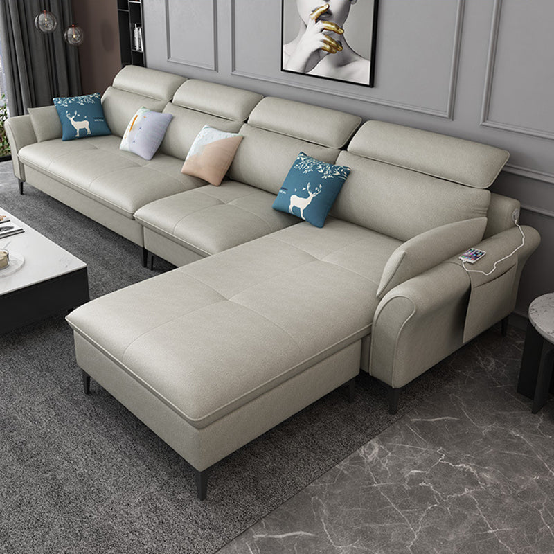 Modern L-Shape Sectional Faux Leather Sofa and Chaise for Four People Off-White Memory Foam Clearhalo 'furn' 'furn_sectionals' 'Furniture' 'furniture_sectionals' 'kitchen' 'kitchen_sectionals' 'Living Room Furniture' 'Sectionals' 4856563