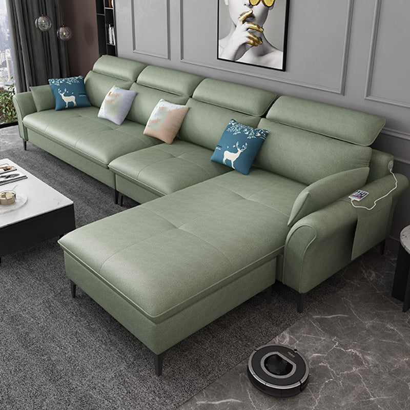 Modern L-Shape Sectional Faux Leather Sofa and Chaise for Four People Green Memory Foam Clearhalo 'furn' 'furn_sectionals' 'Furniture' 'furniture_sectionals' 'kitchen' 'kitchen_sectionals' 'Living Room Furniture' 'Sectionals' 4856564