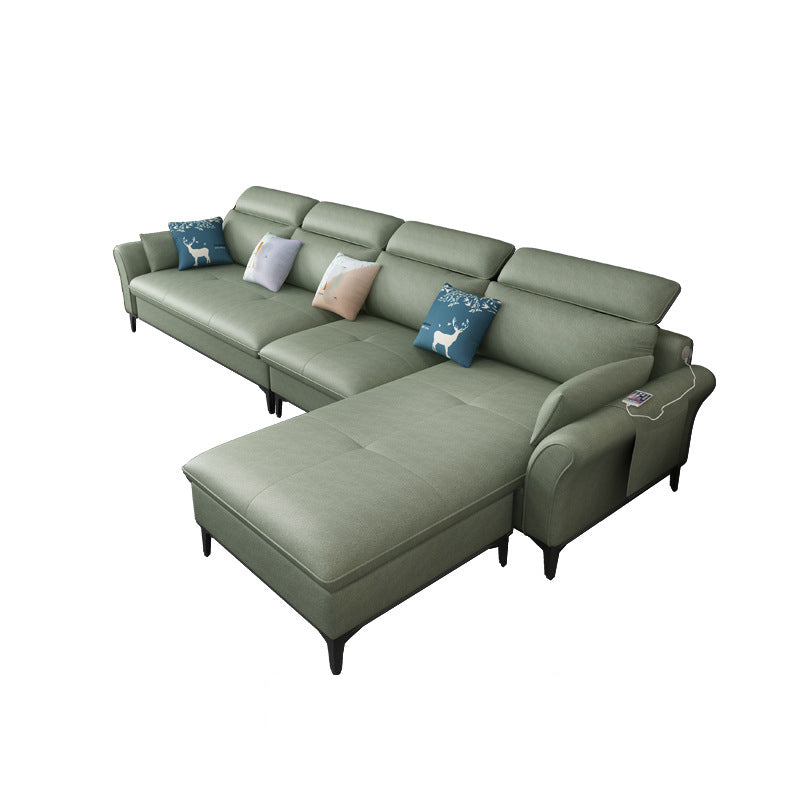 Modern L-Shape Sectional Faux Leather Sofa and Chaise for Four People Green Latex Clearhalo 'furn' 'furn_sectionals' 'Furniture' 'furniture_sectionals' 'kitchen' 'kitchen_sectionals' 'Living Room Furniture' 'Sectionals' 4856565