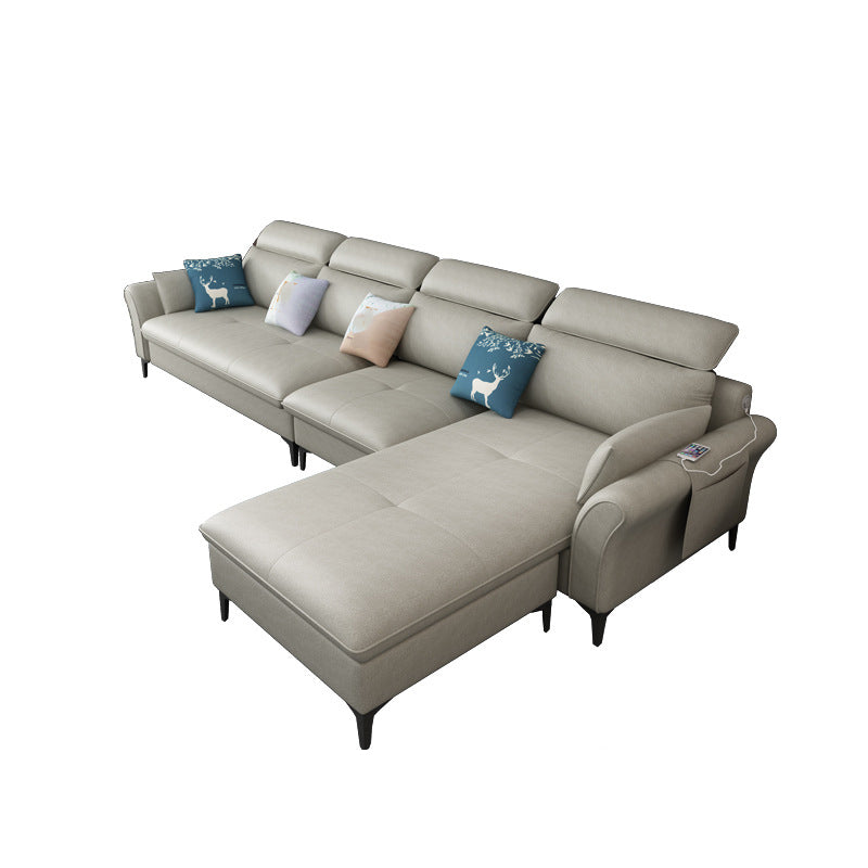 Modern L-Shape Sectional Faux Leather Sofa and Chaise for Four People Off-White Latex Clearhalo 'furn' 'furn_sectionals' 'Furniture' 'furniture_sectionals' 'kitchen' 'kitchen_sectionals' 'Living Room Furniture' 'Sectionals' 4856566