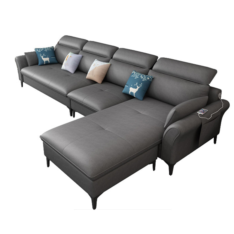 Modern L-Shape Sectional Faux Leather Sofa and Chaise for Four People Clearhalo 'furn' 'furn_sectionals' 'Furniture' 'furniture_sectionals' 'kitchen' 'kitchen_sectionals' 'Living Room Furniture' 'Sectionals' 4856567