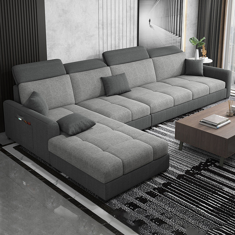 Modern L-Shape Sectional Recessed Arm Sofa and Chaise with Storage for Four People Dark Grey Light Grey Clearhalo 'furn' 'furn_sectionals' 'Furniture' 'furniture_sectionals' 'kitchen' 'kitchen_sectionals' 'Living Room Furniture' 'Sectionals' 4856571