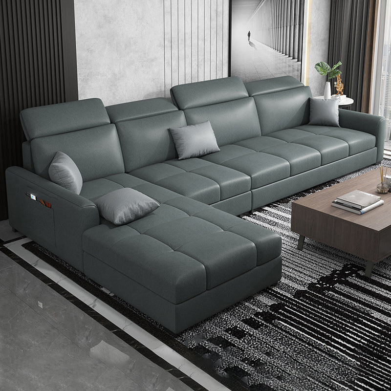 Modern L-Shape Sectional Recessed Arm Sofa and Chaise with Storage for Four People Navy Clearhalo 'furn' 'furn_sectionals' 'Furniture' 'furniture_sectionals' 'kitchen' 'kitchen_sectionals' 'Living Room Furniture' 'Sectionals' 4856578