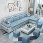 Modern L-shape Sofa and Chaise Right Facing Faux Leather/Linen Blend Sectionals Blue Linen Blend Foam Clearhalo 'furn' 'furn_sectionals' 'Furniture' 'furniture_sectionals' 'kitchen' 'kitchen_sectionals' 'Living Room Furniture' 'Sectionals' 4856585