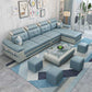 Modern L-shape Sofa and Chaise Right Facing Faux Leather/Linen Blend Sectionals Blue Faux Leather Foam Clearhalo 'furn' 'furn_sectionals' 'Furniture' 'furniture_sectionals' 'kitchen' 'kitchen_sectionals' 'Living Room Furniture' 'Sectionals' 4856586