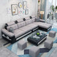 Modern L-shape Sofa and Chaise Right Facing Faux Leather/Linen Blend Sectionals Grey Linen Blend Foam Clearhalo 'furn' 'furn_sectionals' 'Furniture' 'furniture_sectionals' 'kitchen' 'kitchen_sectionals' 'Living Room Furniture' 'Sectionals' 4856591