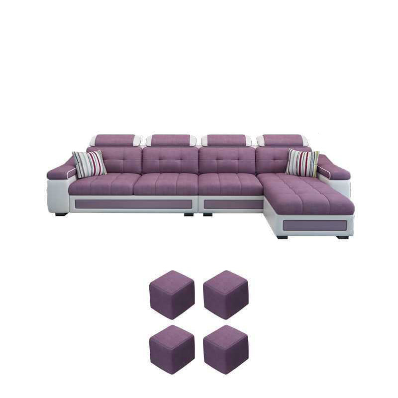 Modern L-shape Sofa and Chaise Right Facing Faux Leather/Linen Blend Sectionals Purple Linen Blend Clearhalo 'furn' 'furn_sectionals' 'Furniture' 'furniture_sectionals' 'kitchen' 'kitchen_sectionals' 'Living Room Furniture' 'Sectionals' 4856596