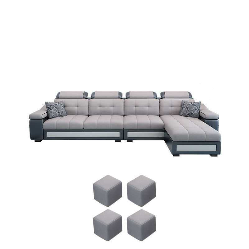 Modern L-shape Sofa and Chaise Right Facing Faux Leather/Linen Blend Sectionals Grey Linen Blend Latex Clearhalo 'furn' 'furn_sectionals' 'Furniture' 'furniture_sectionals' 'kitchen' 'kitchen_sectionals' 'Living Room Furniture' 'Sectionals' 4856598