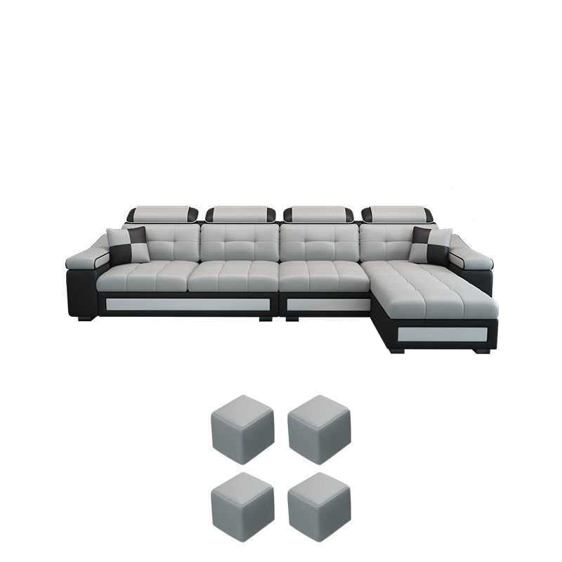 Modern L-shape Sofa and Chaise Right Facing Faux Leather/Linen Blend Sectionals Grey Faux Leather Latex Clearhalo 'furn' 'furn_sectionals' 'Furniture' 'furniture_sectionals' 'kitchen' 'kitchen_sectionals' 'Living Room Furniture' 'Sectionals' 4856600