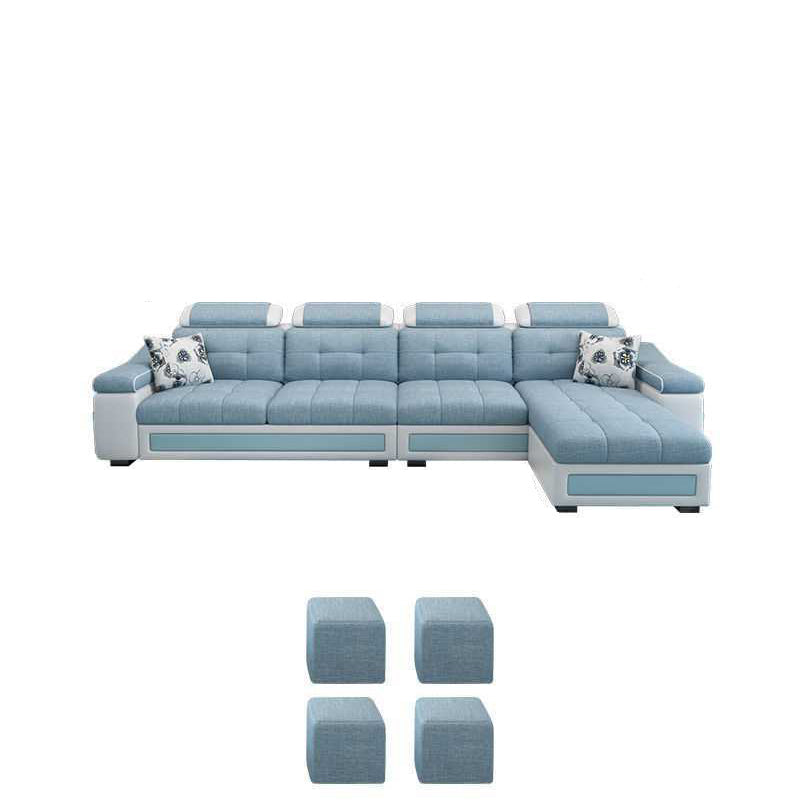 Modern L-shape Sofa and Chaise Right Facing Faux Leather/Linen Blend Sectionals Clearhalo 'furn' 'furn_sectionals' 'Furniture' 'furniture_sectionals' 'kitchen' 'kitchen_sectionals' 'Living Room Furniture' 'Sectionals' 4856601