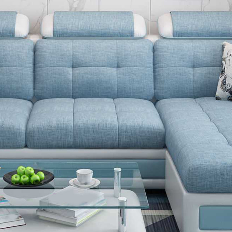 Modern L-shape Sofa and Chaise Right Facing Faux Leather/Linen Blend Sectionals Clearhalo 'furn' 'furn_sectionals' 'Furniture' 'furniture_sectionals' 'kitchen' 'kitchen_sectionals' 'Living Room Furniture' 'Sectionals' 4856604