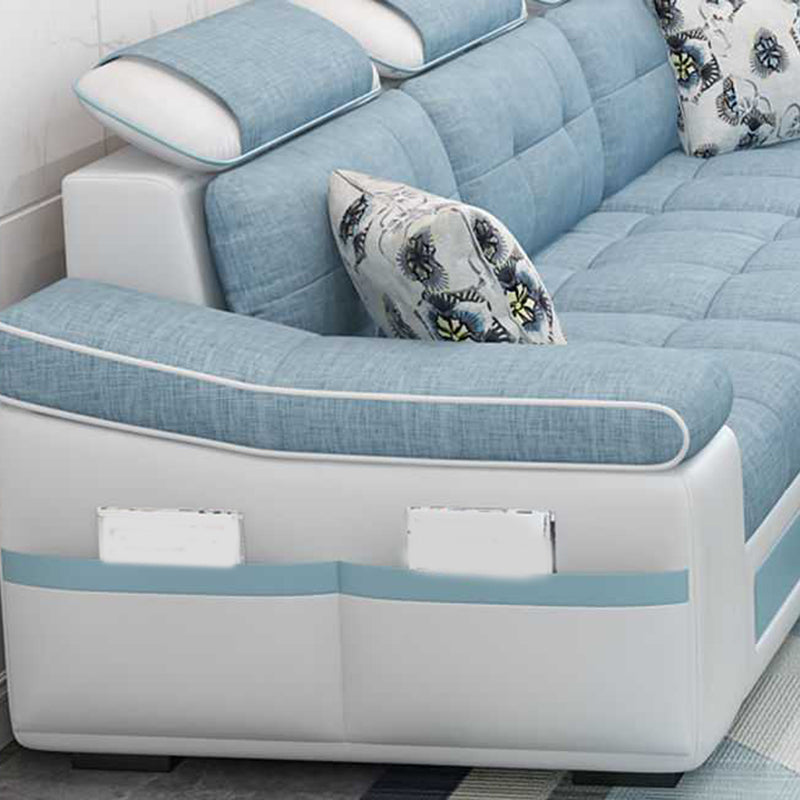 Modern L-shape Sofa and Chaise Right Facing Faux Leather/Linen Blend Sectionals Clearhalo 'furn' 'furn_sectionals' 'Furniture' 'furniture_sectionals' 'kitchen' 'kitchen_sectionals' 'Living Room Furniture' 'Sectionals' 4856605