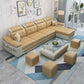 Modern L-shape Sofa and Chaise Right Facing Faux Leather/Linen Blend Sectionals Yellow Faux Leather Foam Clearhalo 'furn' 'furn_sectionals' 'Furniture' 'furniture_sectionals' 'kitchen' 'kitchen_sectionals' 'Living Room Furniture' 'Sectionals' 4856606