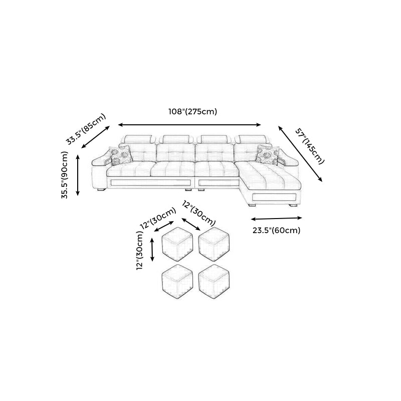 Modern L-shape Sofa and Chaise Right Facing Faux Leather/Linen Blend Sectionals Clearhalo 'furn' 'furn_sectionals' 'Furniture' 'furniture_sectionals' 'kitchen' 'kitchen_sectionals' 'Living Room Furniture' 'Sectionals' 4856607