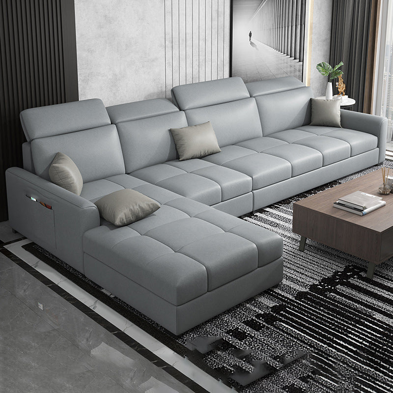 Modern L-Shape 4-seater Sofa and Chaise Recessed Arm Sectional with Pillow Back Cushions Light Gray Memory Foam Clearhalo 'furn' 'furn_sectionals' 'Furniture' 'furniture_sectionals' 'kitchen' 'kitchen_sectionals' 'Living Room Furniture' 'Sectionals' 4856608