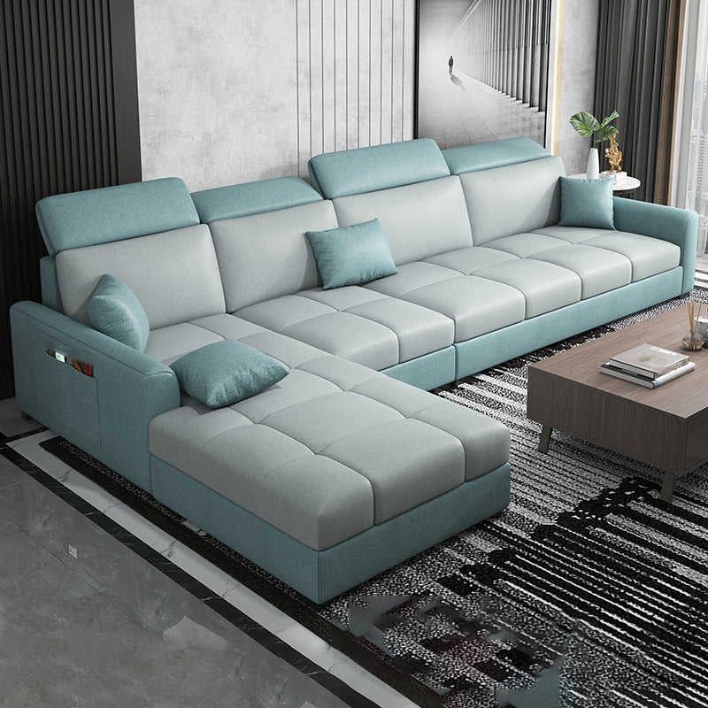 Modern L-Shape 4-seater Sofa and Chaise Recessed Arm Sectional with Pillow Back Cushions Mint Green Clearhalo 'furn' 'furn_sectionals' 'Furniture' 'furniture_sectionals' 'kitchen' 'kitchen_sectionals' 'Living Room Furniture' 'Sectionals' 4856615