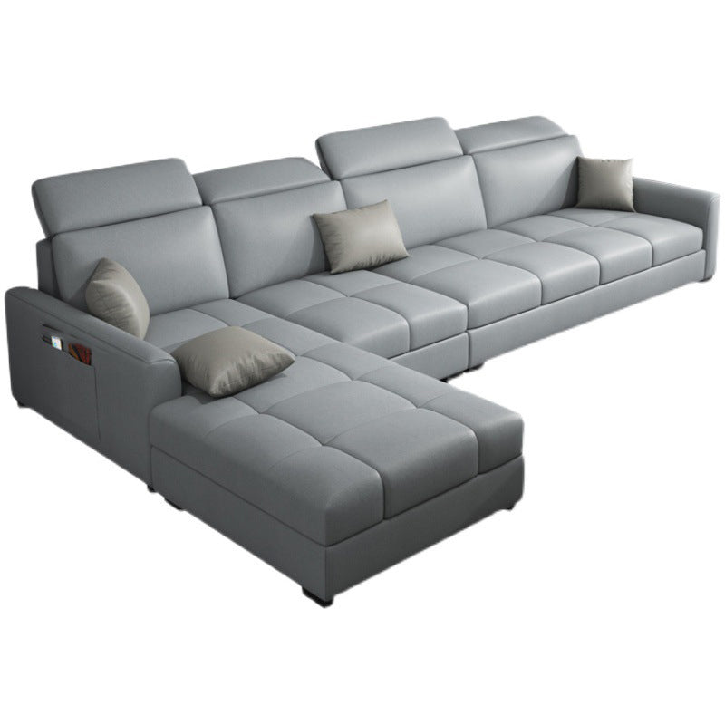 Modern L-Shape 4-seater Sofa and Chaise Recessed Arm Sectional with Pillow Back Cushions Light Gray Latex Clearhalo 'furn' 'furn_sectionals' 'Furniture' 'furniture_sectionals' 'kitchen' 'kitchen_sectionals' 'Living Room Furniture' 'Sectionals' 4856618