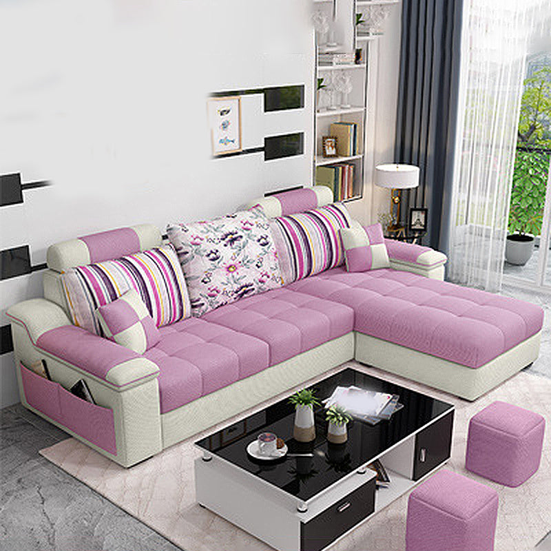 Sloped Arms 106.3"Lx 57"W x 35.43"H Sectionals High Back Sofa with Storage Pink Clearhalo 'Furniture' 'furniture_sectionals' 'kitchen' 'kitchen_sectionals' 'Living Room Furniture' 'Sectionals' 4856624