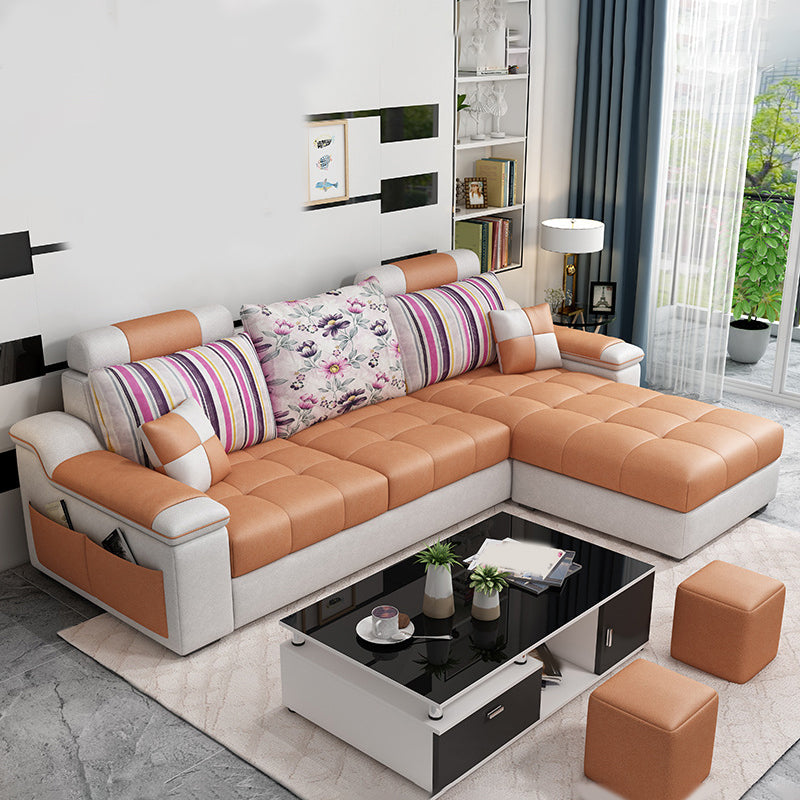 Sloped Arms 106.3"Lx 57"W x 35.43"H Sectionals High Back Sofa with Storage Orange Clearhalo 'Furniture' 'furniture_sectionals' 'kitchen' 'kitchen_sectionals' 'Living Room Furniture' 'Sectionals' 4856626