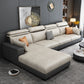 Faux Leather L-Shape Sectional Recessed Arm Sofa and Chaise with Pillowed Back Cushions Gray-White Clearhalo 'furn' 'furn_sectionals' 'Furniture' 'furniture_sectionals' 'kitchen' 'kitchen_sectionals' 'Living Room Furniture' 'Sectionals' 4856638