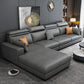 Faux Leather L-Shape Sectional Recessed Arm Sofa and Chaise with Pillowed Back Cushions 136"L x 69"W x 35"H Grey Clearhalo 'furn' 'furn_sectionals' 'Furniture' 'furniture_sectionals' 'kitchen' 'kitchen_sectionals' 'Living Room Furniture' 'Sectionals' 4856639