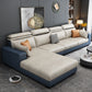 Faux Leather L-Shape Sectional Recessed Arm Sofa and Chaise with Pillowed Back Cushions Blue-White Clearhalo 'furn' 'furn_sectionals' 'Furniture' 'furniture_sectionals' 'kitchen' 'kitchen_sectionals' 'Living Room Furniture' 'Sectionals' 4856641