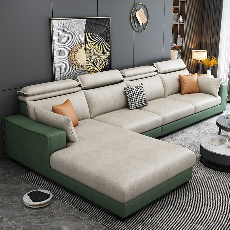 Faux Leather L-Shape Sectional Recessed Arm Sofa and Chaise with Pillowed Back Cushions Green-White Clearhalo 'furn' 'furn_sectionals' 'Furniture' 'furniture_sectionals' 'kitchen' 'kitchen_sectionals' 'Living Room Furniture' 'Sectionals' 4856642