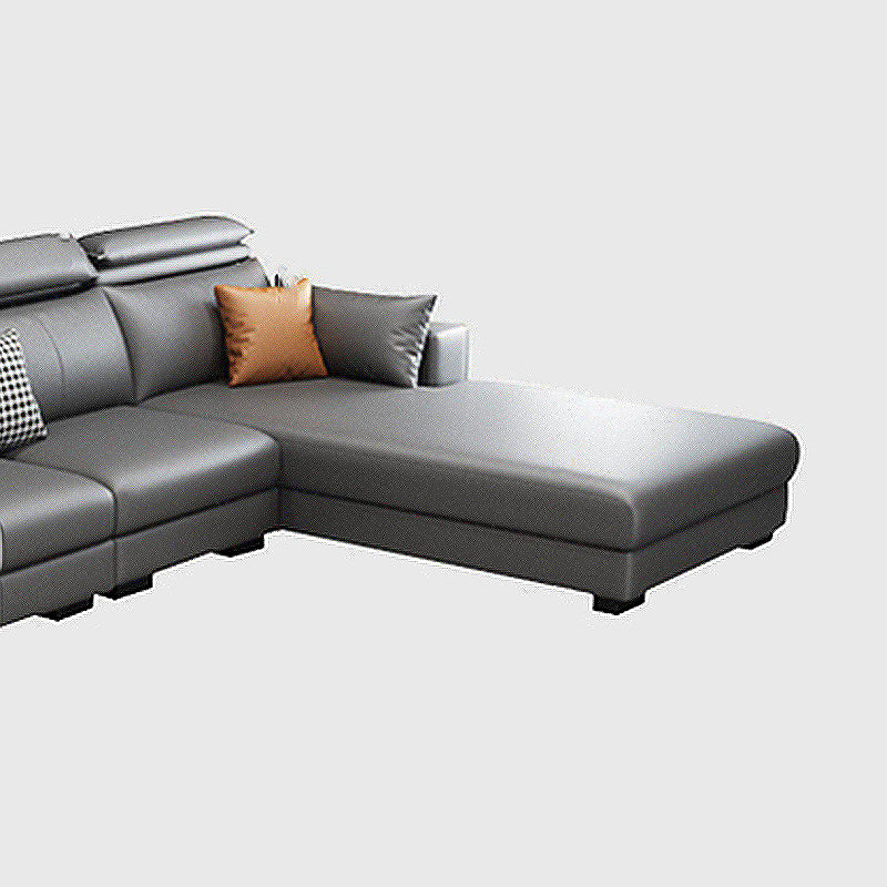 Faux Leather L-Shape Sectional Recessed Arm Sofa and Chaise with Pillowed Back Cushions Clearhalo 'furn' 'furn_sectionals' 'Furniture' 'furniture_sectionals' 'kitchen' 'kitchen_sectionals' 'Living Room Furniture' 'Sectionals' 4856647