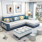 3-seat Pillow Top ArmSectionals Faux Leather Sofa and Chaise with Storage White-Blue Clearhalo 'furn' 'furn_sectionals' 'Furniture' 'furniture_sectionals' 'kitchen' 'kitchen_sectionals' 'Living Room Furniture' 'Sectionals' 4856653