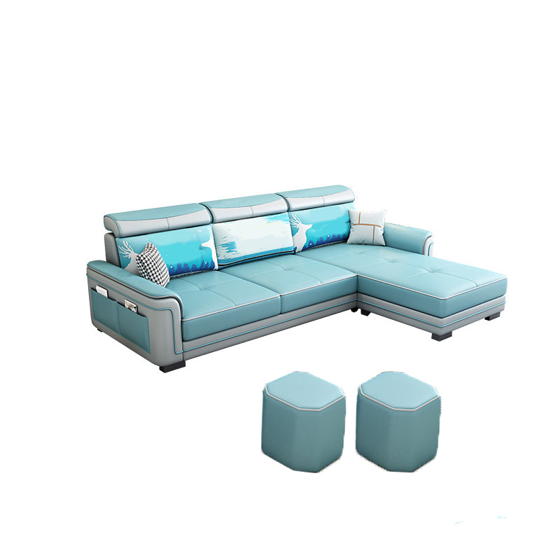 3-seat Pillow Top ArmSectionals Faux Leather Sofa and Chaise with Storage Clearhalo 'furn' 'furn_sectionals' 'Furniture' 'furniture_sectionals' 'kitchen' 'kitchen_sectionals' 'Living Room Furniture' 'Sectionals' 4856661