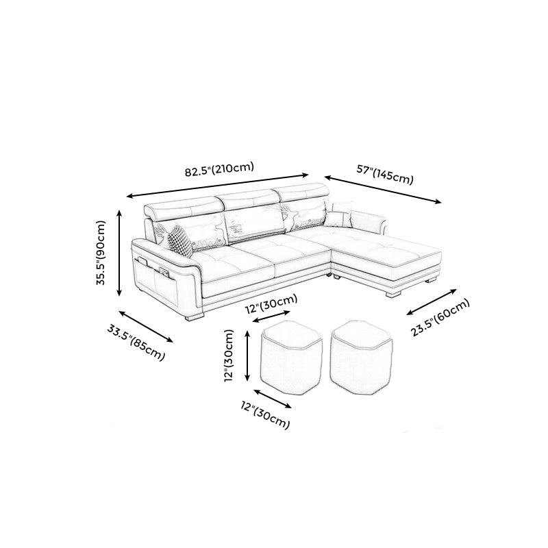 3-seat Pillow Top ArmSectionals Faux Leather Sofa and Chaise with Storage Clearhalo 'furn' 'furn_sectionals' 'Furniture' 'furniture_sectionals' 'kitchen' 'kitchen_sectionals' 'Living Room Furniture' 'Sectionals' 4856666