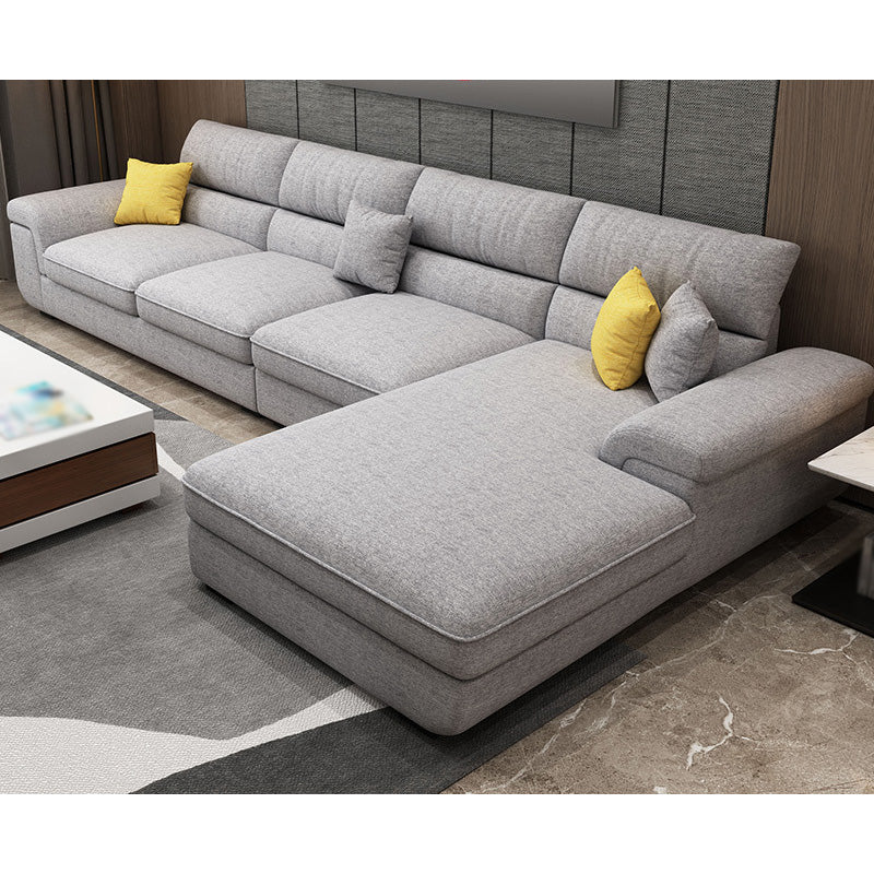 Casual Removable Cushions Sectionals 37.4"H Pillow Top Arm Sofa with 4 Pillows Light Gray 37''H x 138''L x 71''W Clearhalo 'Furniture' 'furniture_sectionals' 'kitchen' 'kitchen_sectionals' 'Living Room Furniture' 'Sectionals' 4856689