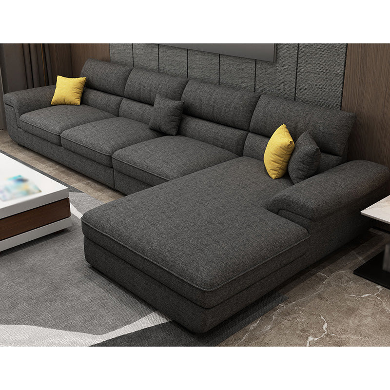 Casual Removable Cushions Sectionals 37.4"H Pillow Top Arm Sofa with 4 Pillows Dark Gray Clearhalo 'Furniture' 'furniture_sectionals' 'kitchen' 'kitchen_sectionals' 'Living Room Furniture' 'Sectionals' 4856691