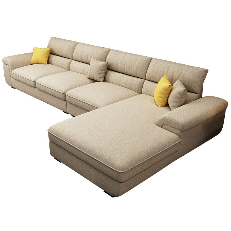 Casual Removable Cushions Sectionals 37.4"H Pillow Top Arm Sofa with 4 Pillows Khaki 37''H x 126''L x 71''W Clearhalo 'Furniture' 'furniture_sectionals' 'kitchen' 'kitchen_sectionals' 'Living Room Furniture' 'Sectionals' 4856696
