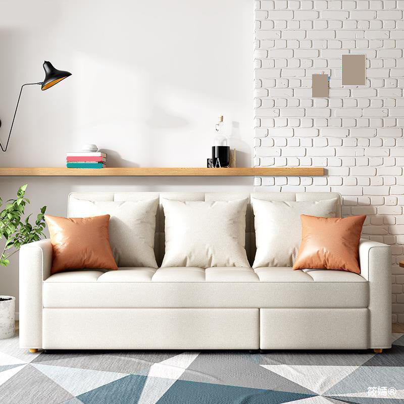 Square Arm Cream Cushion Back Sectionals Contemporary Stain-Resistant Chaise Sofa Clearhalo 'Furniture' 'furniture_sectionals' 'kitchen' 'kitchen_sectionals' 'Living Room Furniture' 'Sectionals' 4856703
