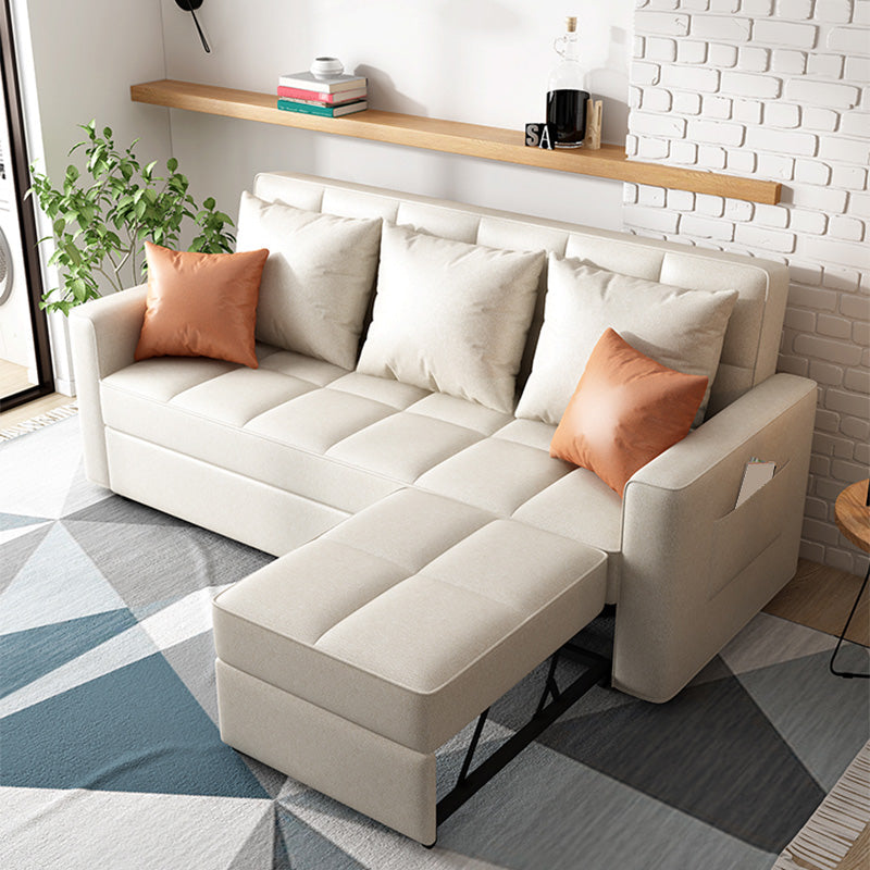 Square Arm Cream Cushion Back Sectionals Contemporary Stain-Resistant Chaise Sofa Clearhalo 'Furniture' 'furniture_sectionals' 'kitchen' 'kitchen_sectionals' 'Living Room Furniture' 'Sectionals' 4856705