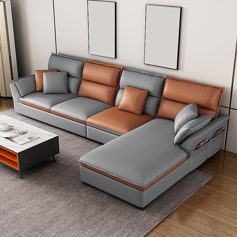 Modern Pillow Top Arm Sofa 37.4"High 4-seat Cushion Back Sectionals with Storage Light Gray Clearhalo 'furn' 'furn_sectionals' 'Furniture' 'furniture_sectionals' 'kitchen' 'kitchen_sectionals' 'Living Room Furniture' 'Sectionals' 4856720