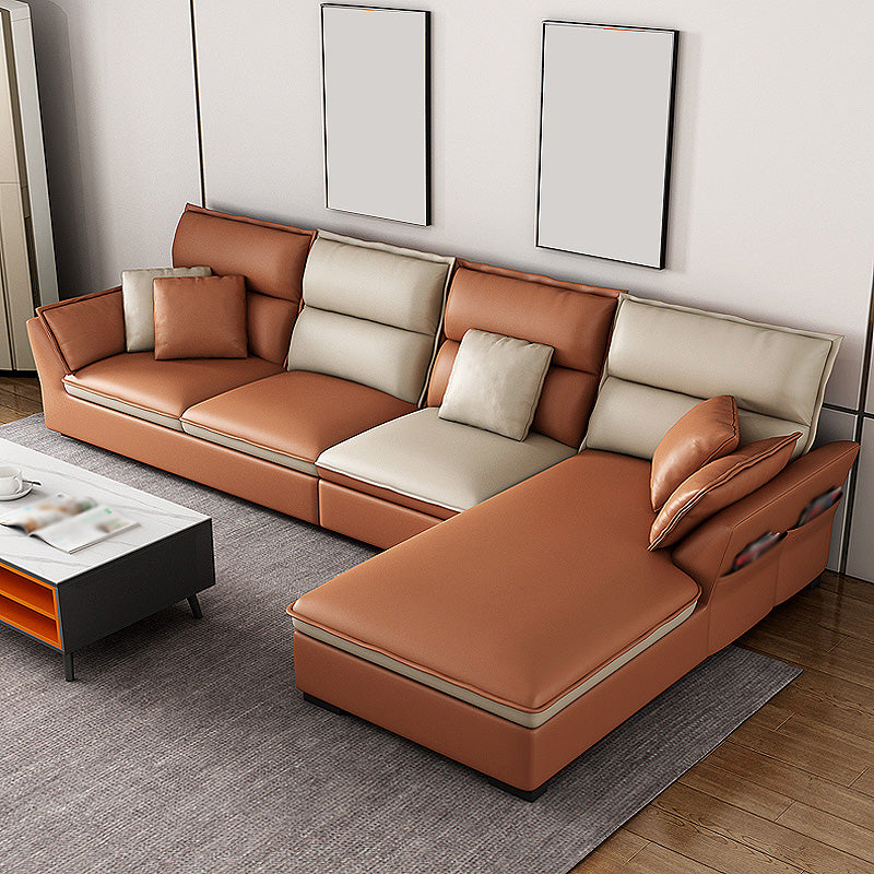 Modern Pillow Top Arm Sofa 37.4"High 4-seat Cushion Back Sectionals with Storage Orange Clearhalo 'furn' 'furn_sectionals' 'Furniture' 'furniture_sectionals' 'kitchen' 'kitchen_sectionals' 'Living Room Furniture' 'Sectionals' 4856726