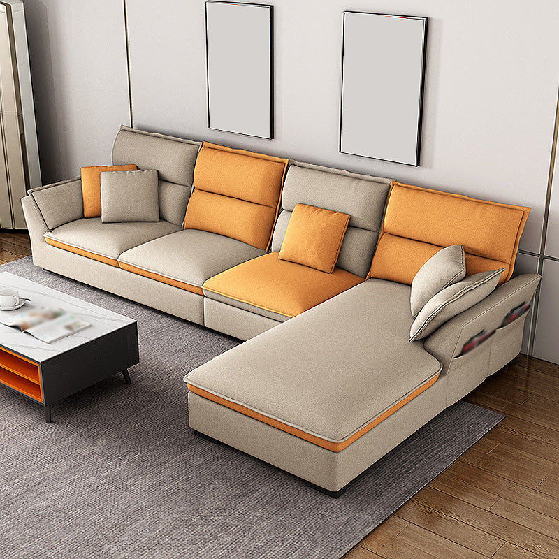 Modern Pillow Top Arm Sofa 37.4"High 4-seat Cushion Back Sectionals with Storage Beige Clearhalo 'furn' 'furn_sectionals' 'Furniture' 'furniture_sectionals' 'kitchen' 'kitchen_sectionals' 'Living Room Furniture' 'Sectionals' 4856728